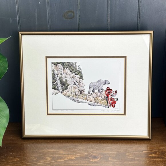 Vintage Michael Duncan Print of Scent of Spring Signed Framed Grizzly Bear Art - Picture 1 of 16